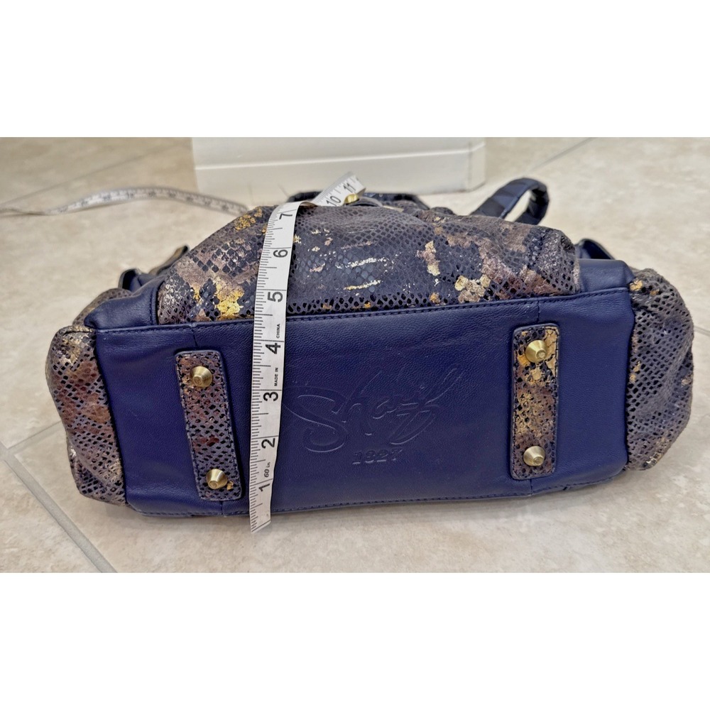 Sharif 1827 Navy Blue Leather Shoulder Bag Purse Faux Snakeskin Purse Preppy - Picture 7 of 14